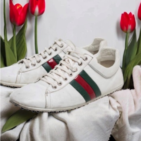 Gucci Other - Gucci Classic Leather Web Lace Up Driver Shoes Mens Sz 8 Sneakers Made in Italy